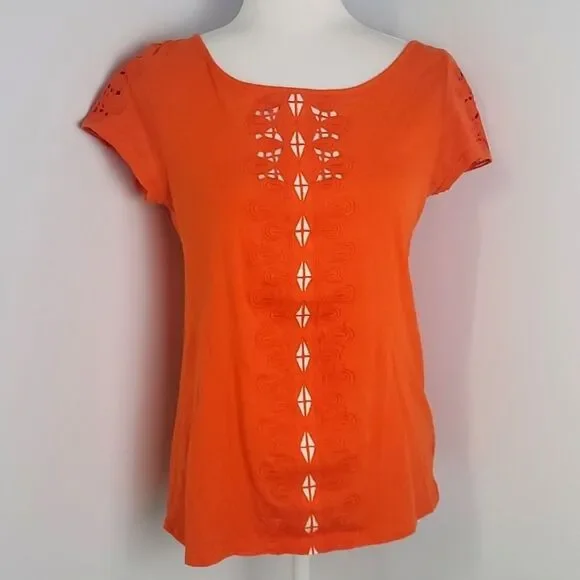 Anthropologie Meadow Rue Orange T-Shirt Size Small - Picture 2 of 8
